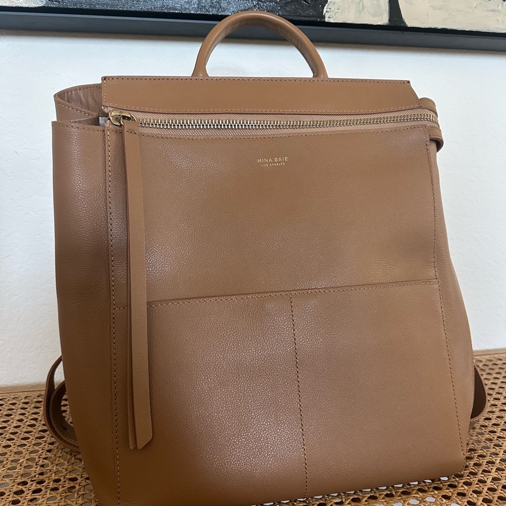 Mina Baie Tan Leather Backpack